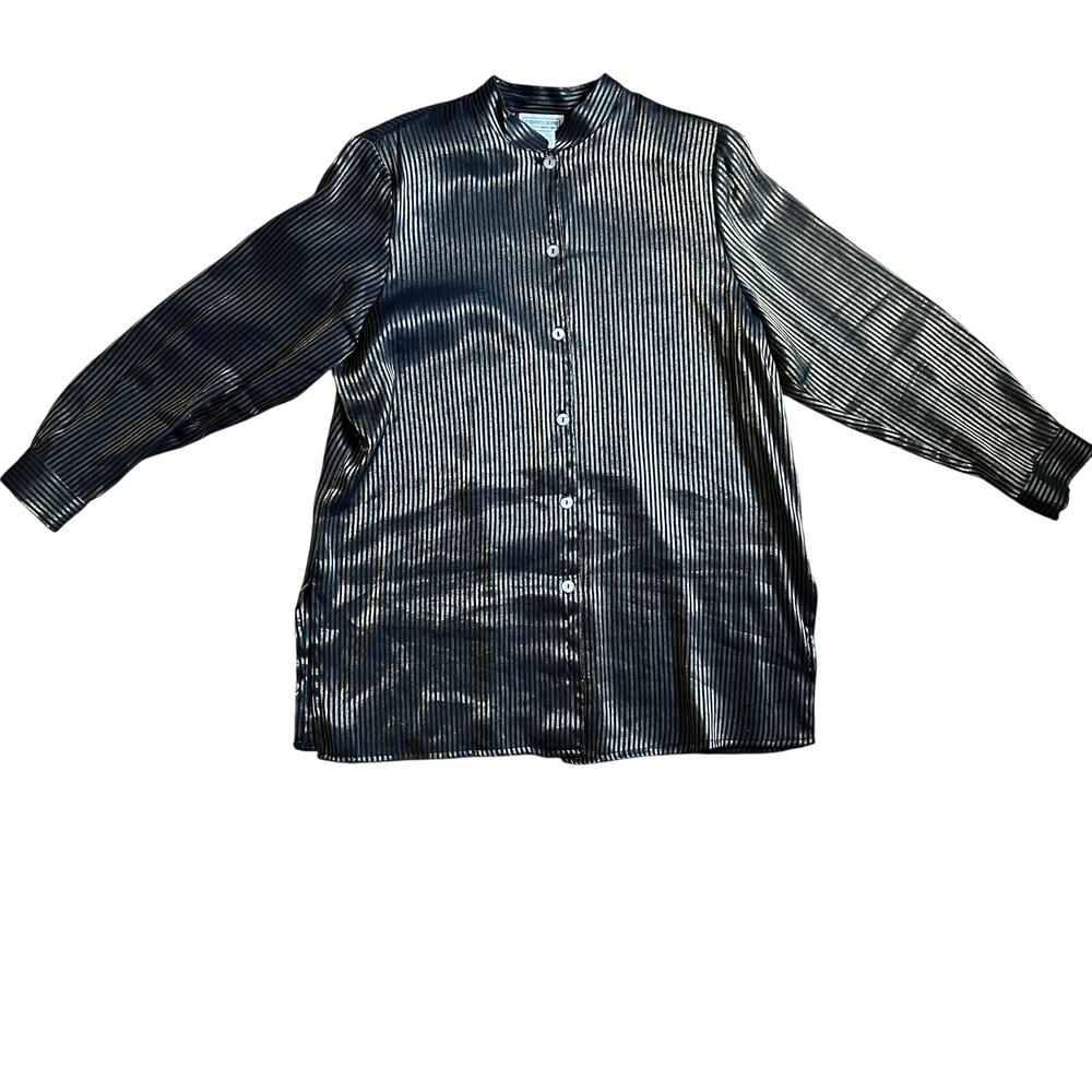 80s Vintage Blouse "IMPRESSIONS" Striped Metalic Gold & Black Top SIZE 18W